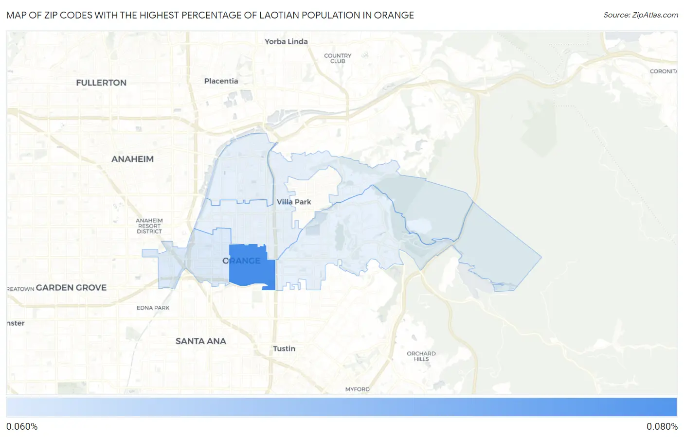 Zip Codes with the Highest Percentage of Laotian Population in Orange Map