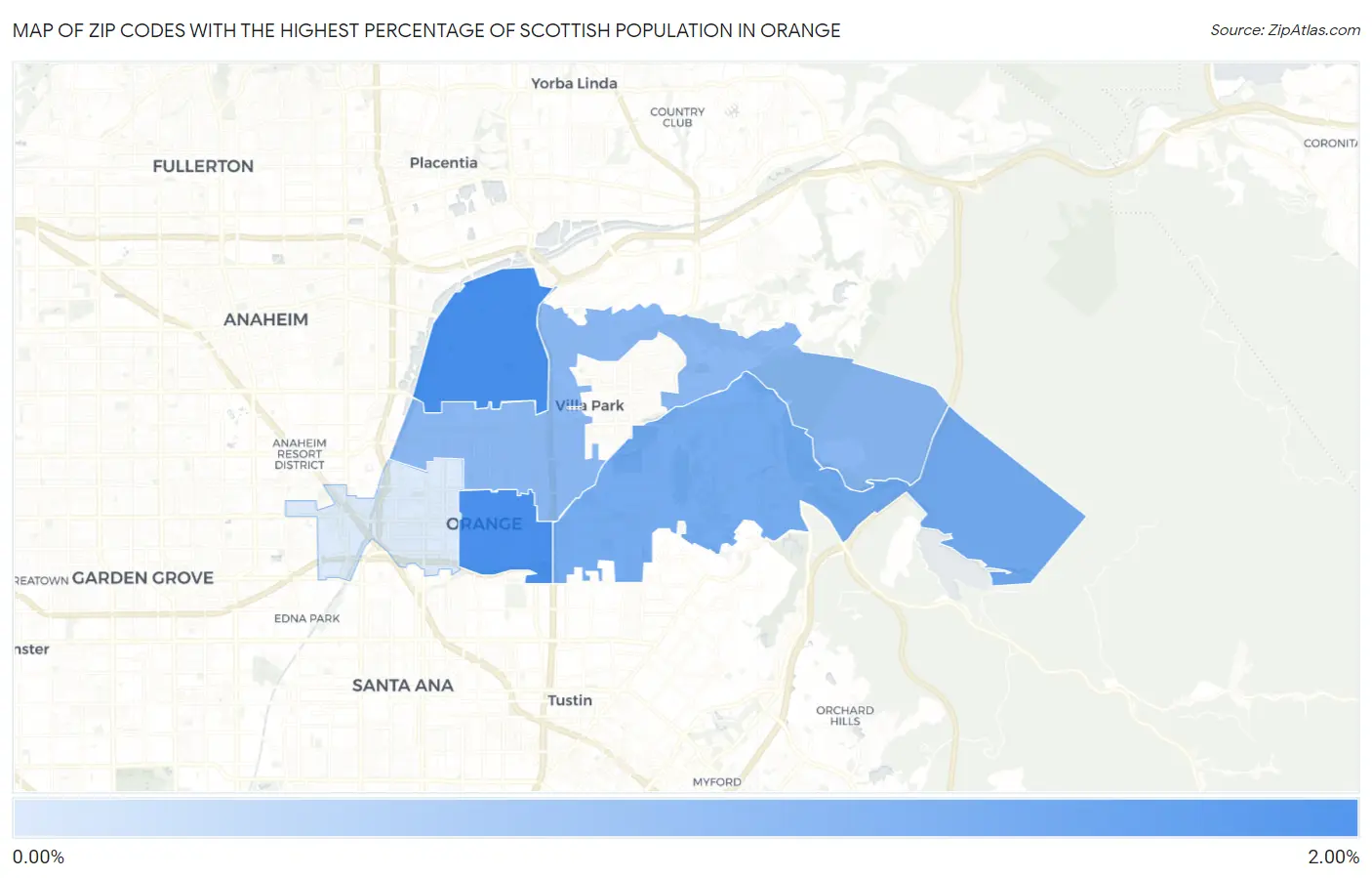 Zip Codes with the Highest Percentage of Scottish Population in Orange Map