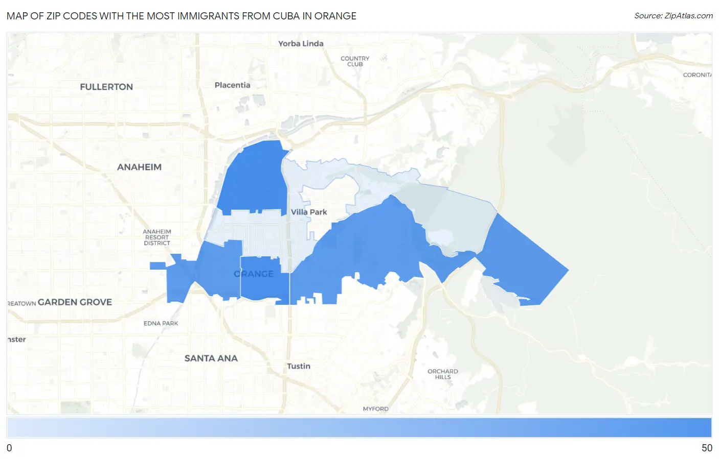 Zip Codes with the Most Immigrants from Cuba in Orange Map