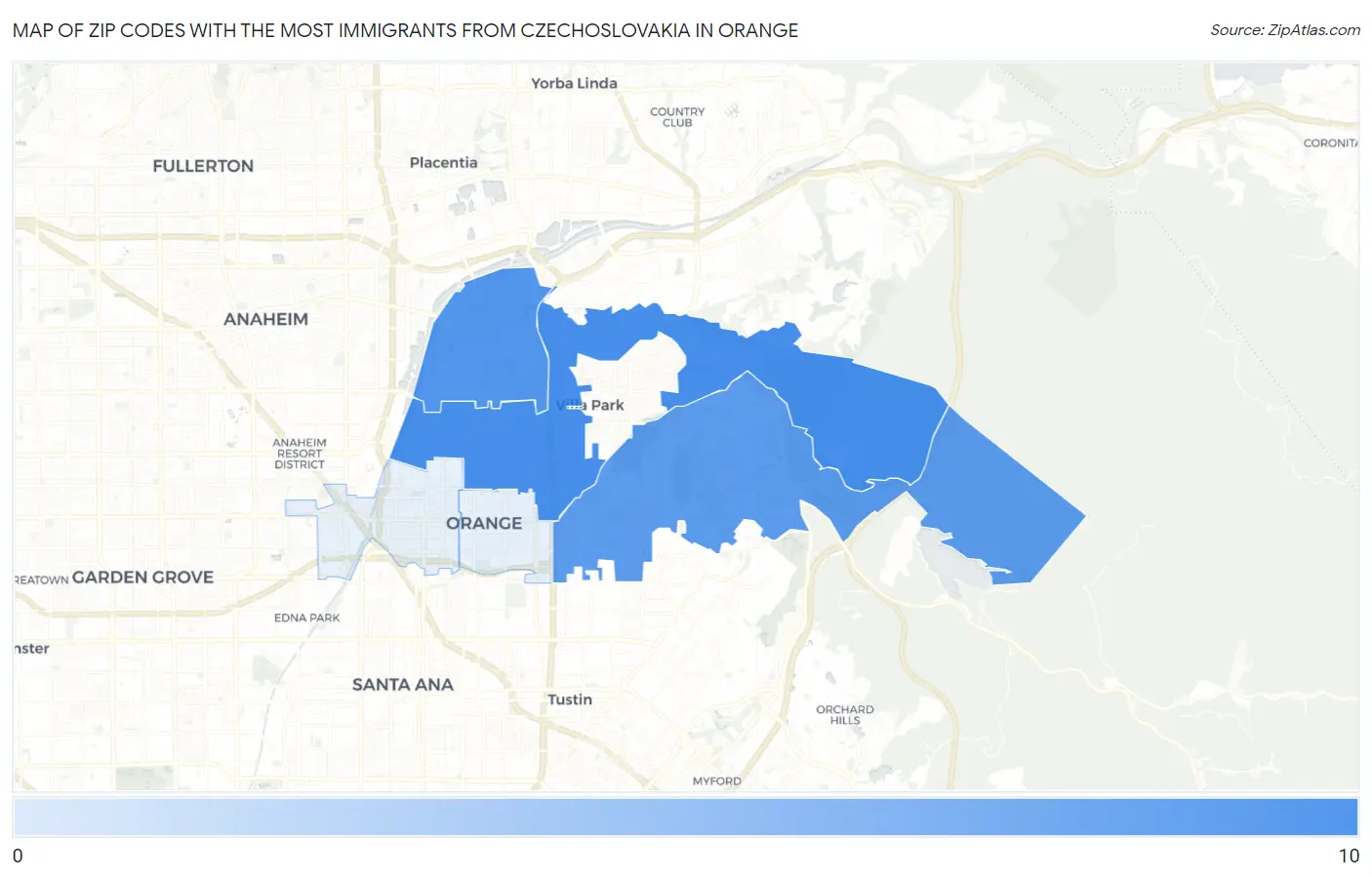 Zip Codes with the Most Immigrants from Czechoslovakia in Orange Map