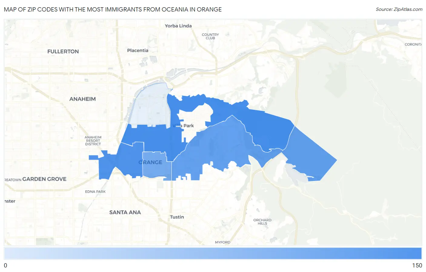 Zip Codes with the Most Immigrants from Oceania in Orange Map