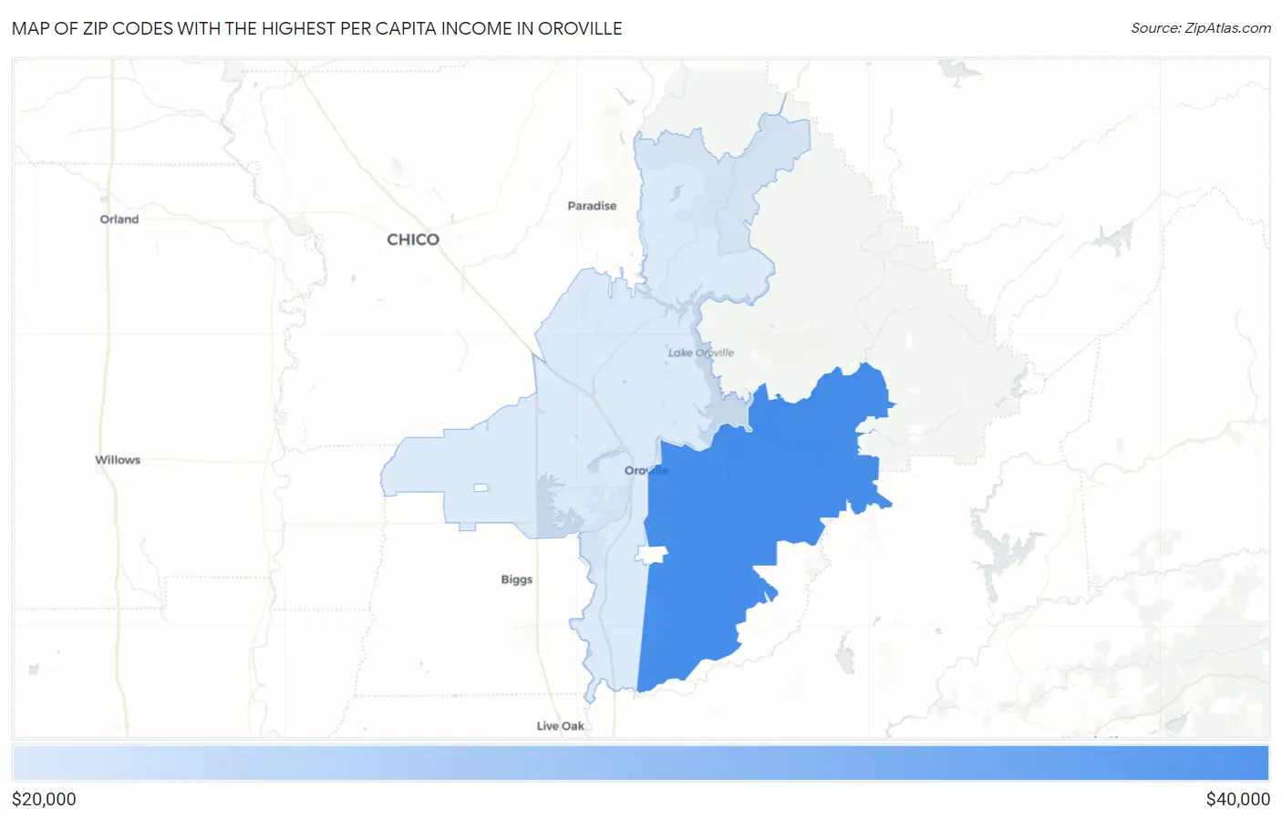 Zip Codes with the Highest Per Capita Income in Oroville Map