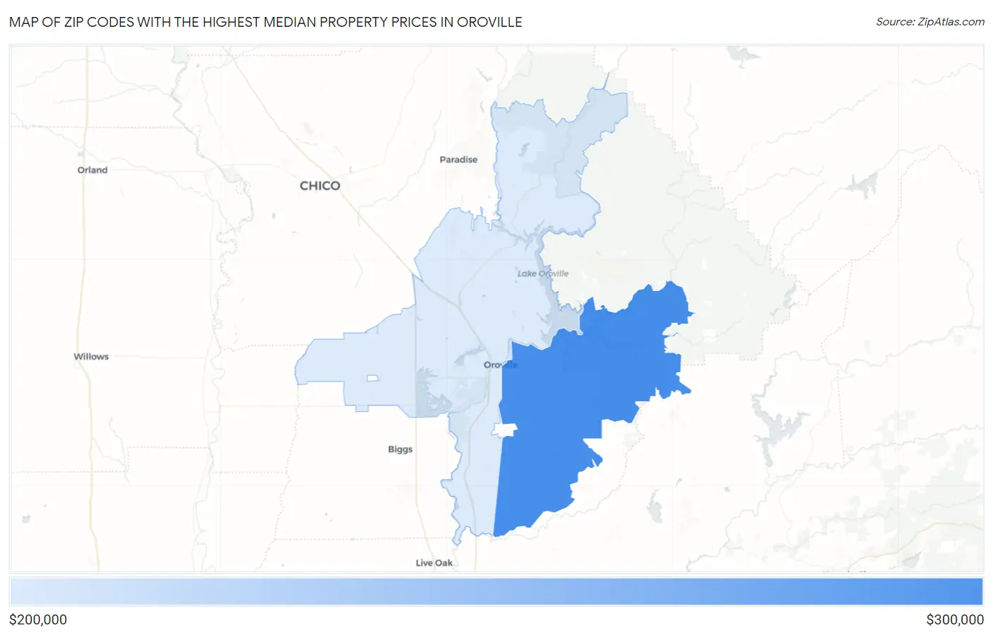Zip Codes with the Highest Median Property Prices in Oroville Map