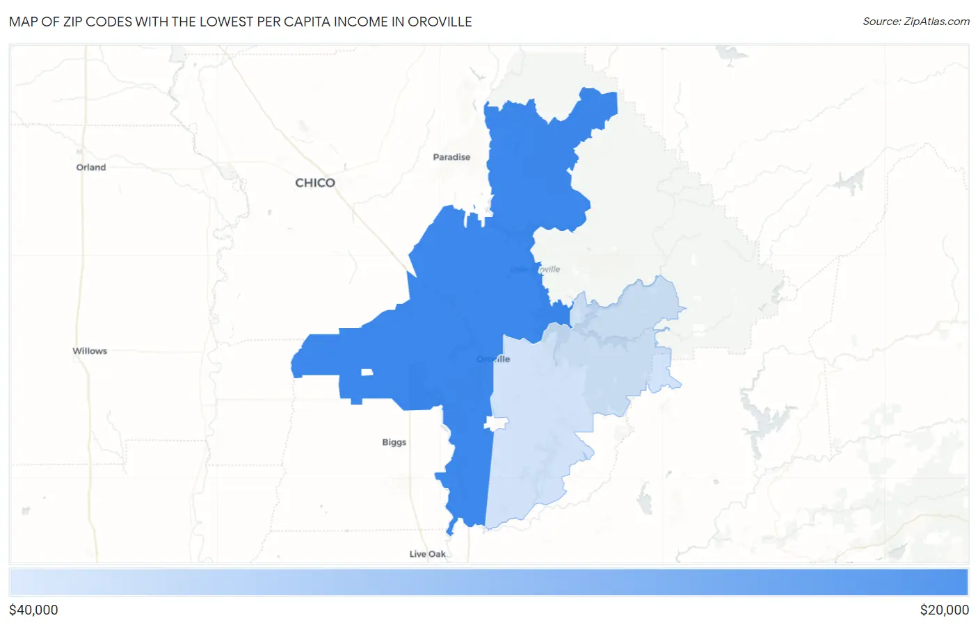 Zip Codes with the Lowest Per Capita Income in Oroville Map