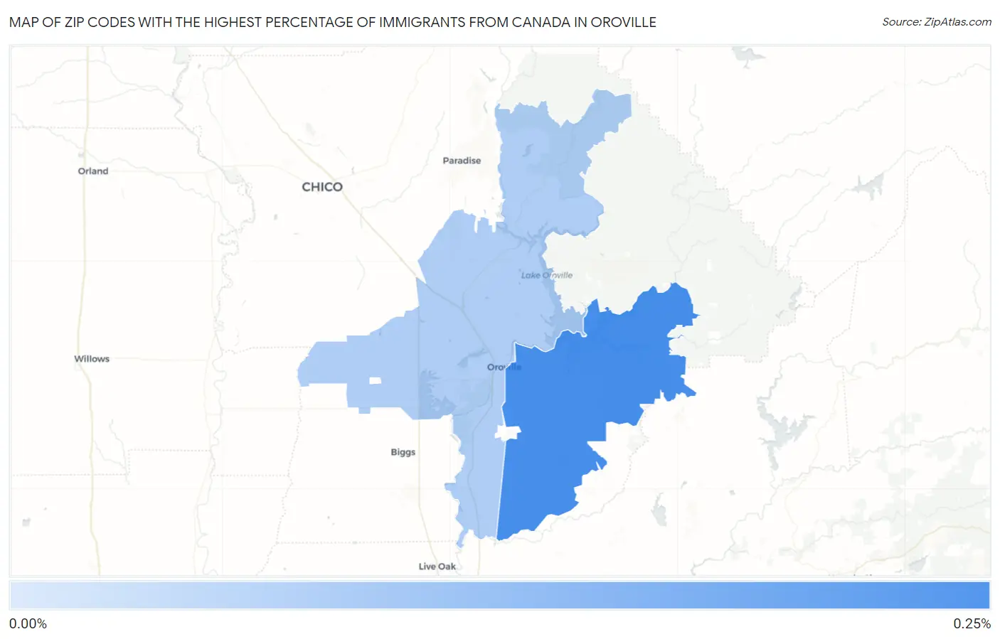 Zip Codes with the Highest Percentage of Immigrants from Canada in Oroville Map