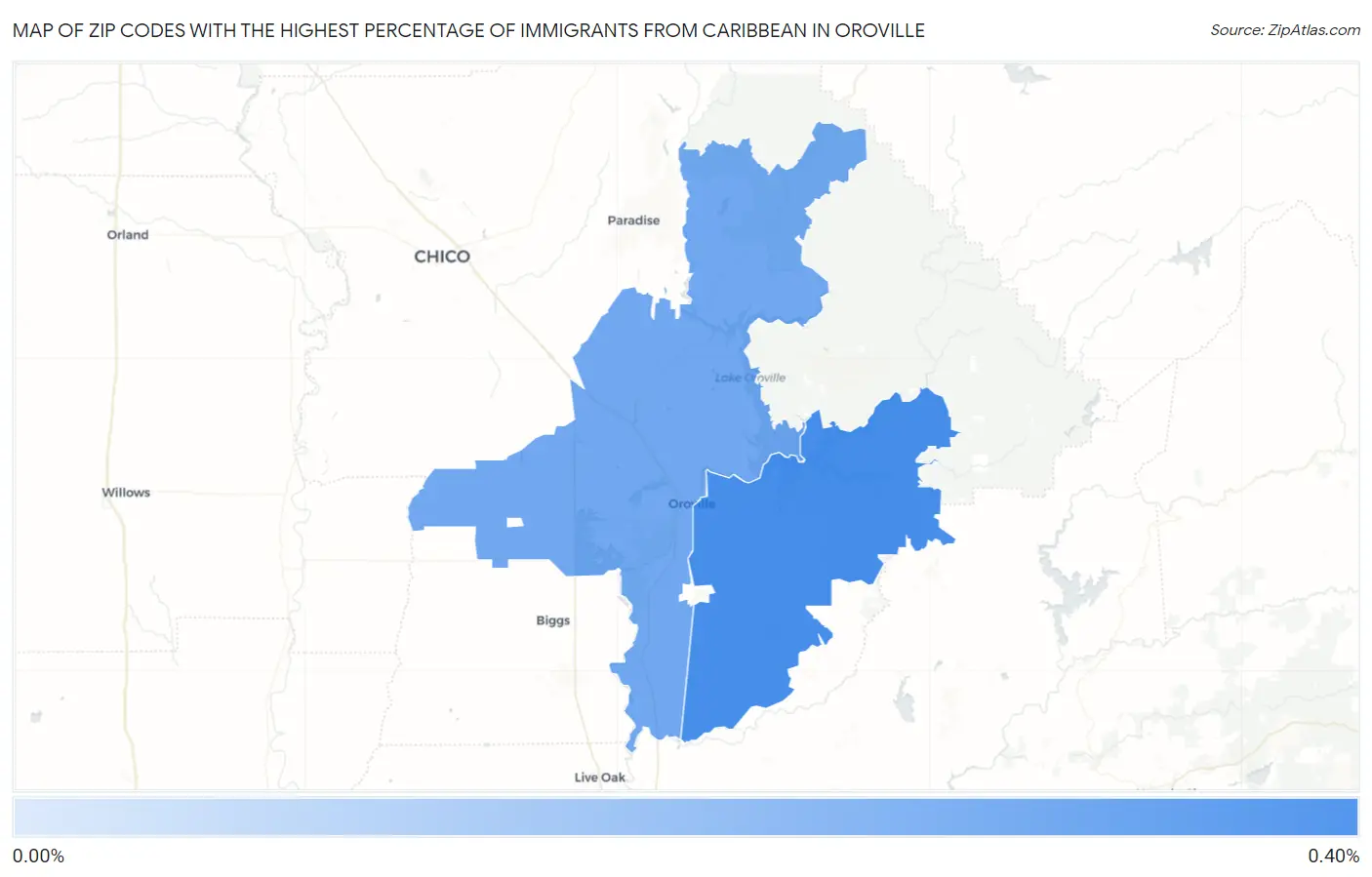 Zip Codes with the Highest Percentage of Immigrants from Caribbean in Oroville Map