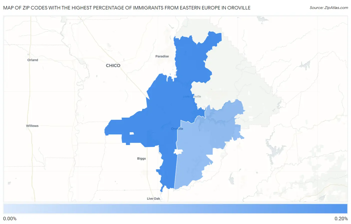 Zip Codes with the Highest Percentage of Immigrants from Eastern Europe in Oroville Map