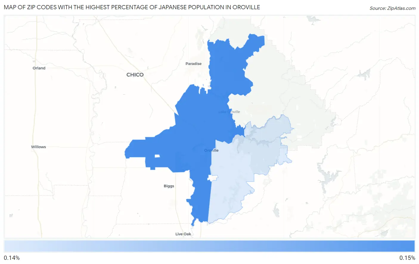 Zip Codes with the Highest Percentage of Japanese Population in Oroville Map