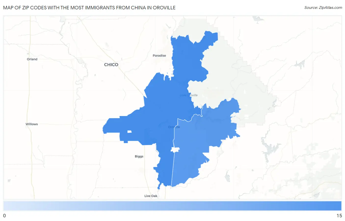 Zip Codes with the Most Immigrants from China in Oroville Map