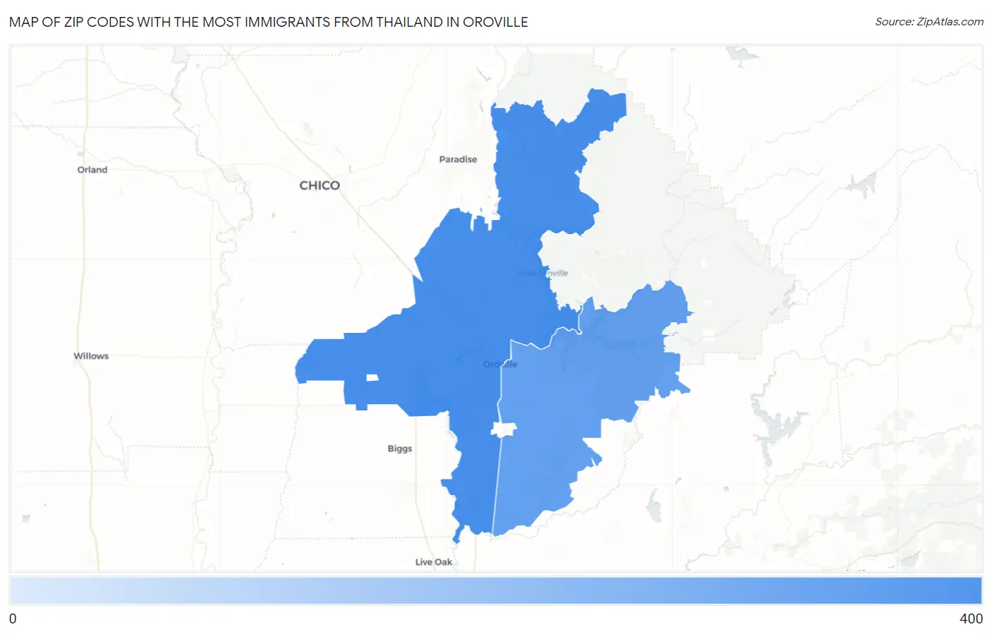 Zip Codes with the Most Immigrants from Thailand in Oroville Map