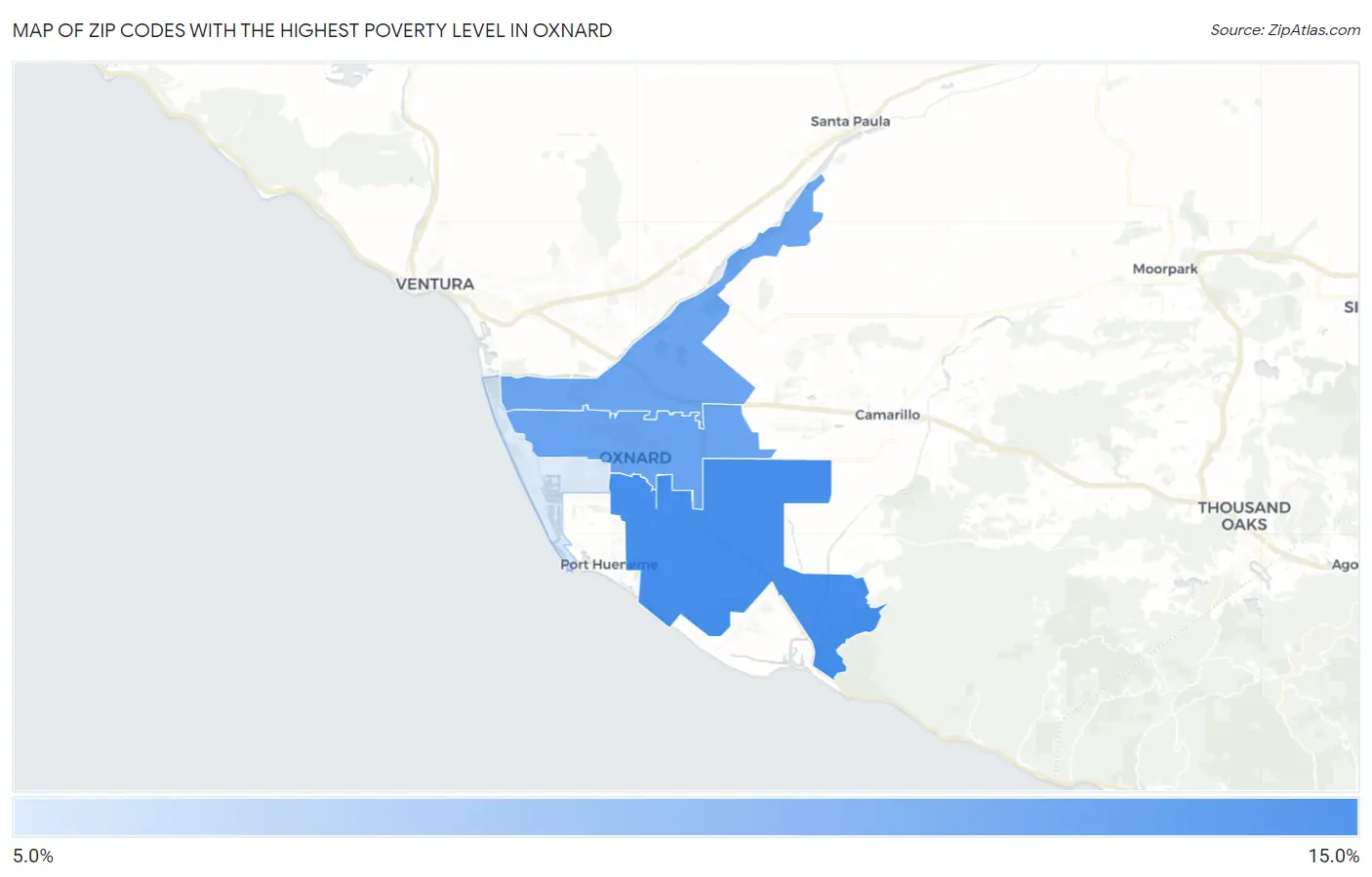 Zip Codes with the Highest Poverty Level in Oxnard Map