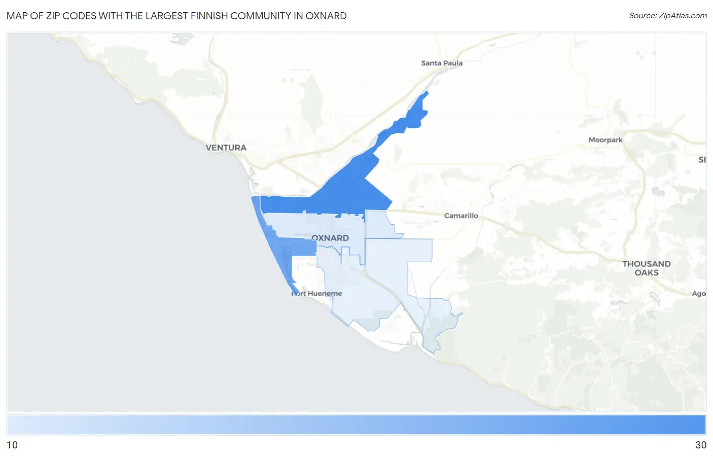 Zip Codes with the Largest Finnish Community in Oxnard Map