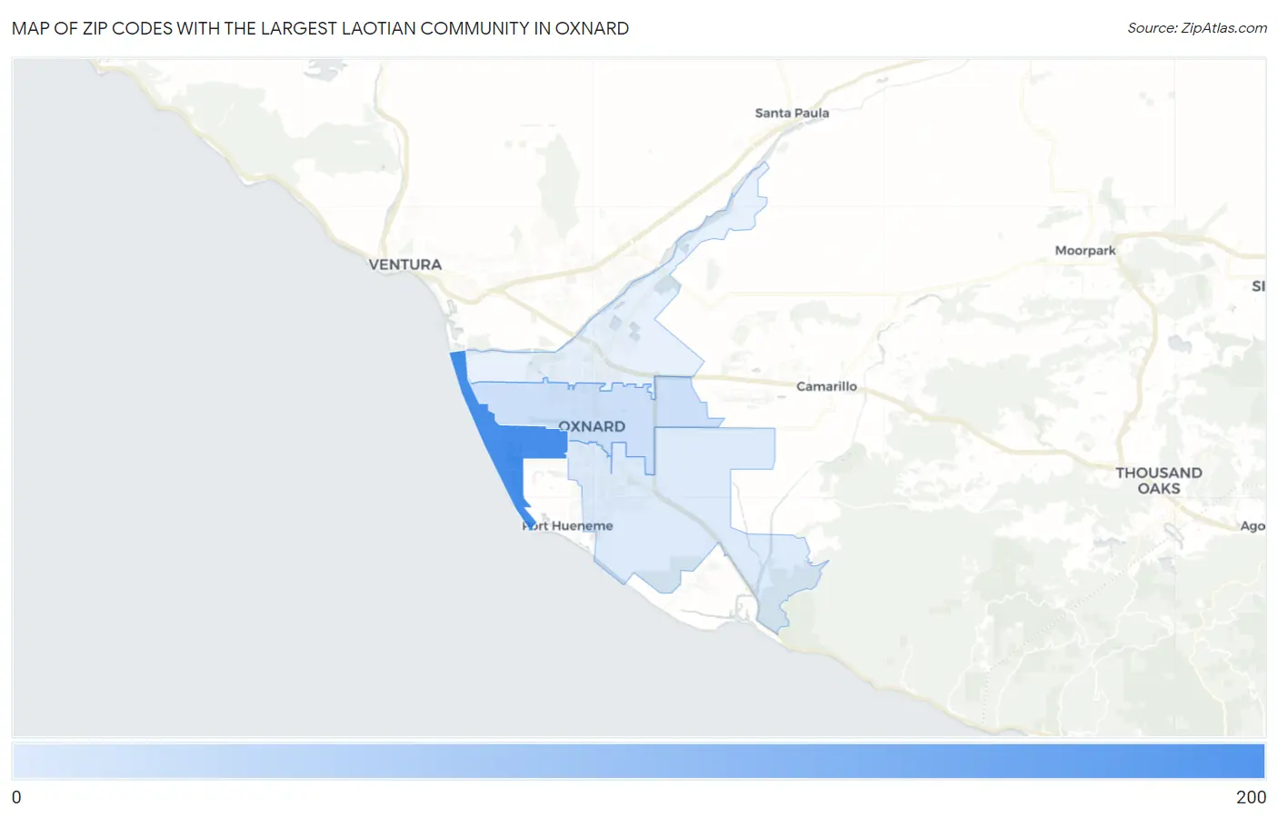 Zip Codes with the Largest Laotian Community in Oxnard Map