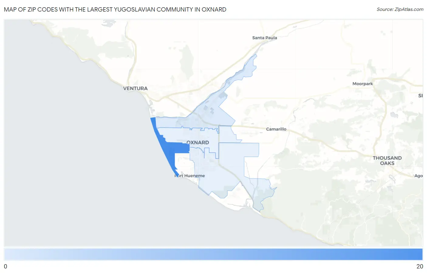 Zip Codes with the Largest Yugoslavian Community in Oxnard Map