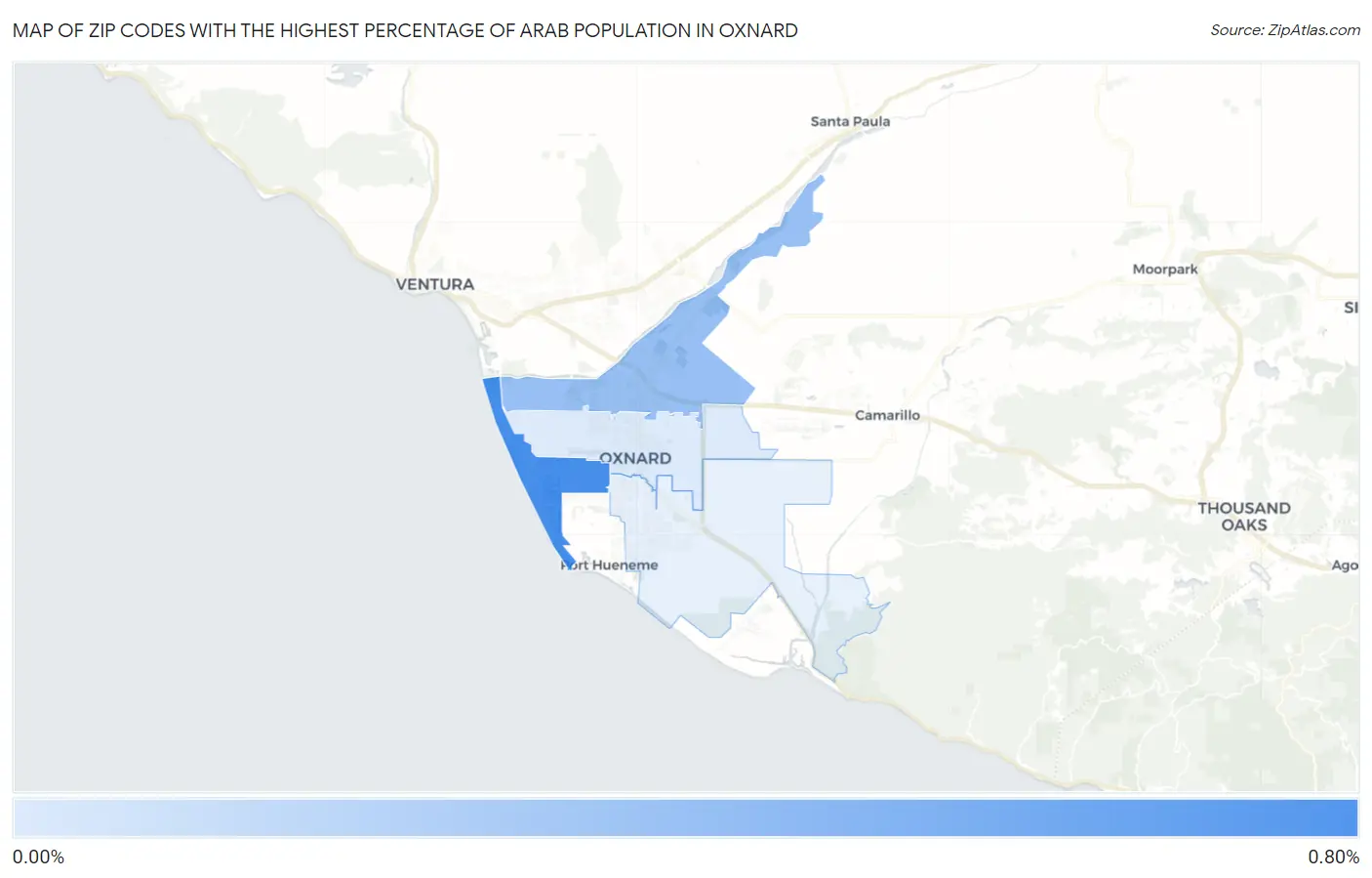 Zip Codes with the Highest Percentage of Arab Population in Oxnard Map