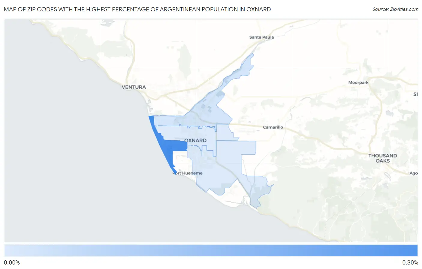 Zip Codes with the Highest Percentage of Argentinean Population in Oxnard Map