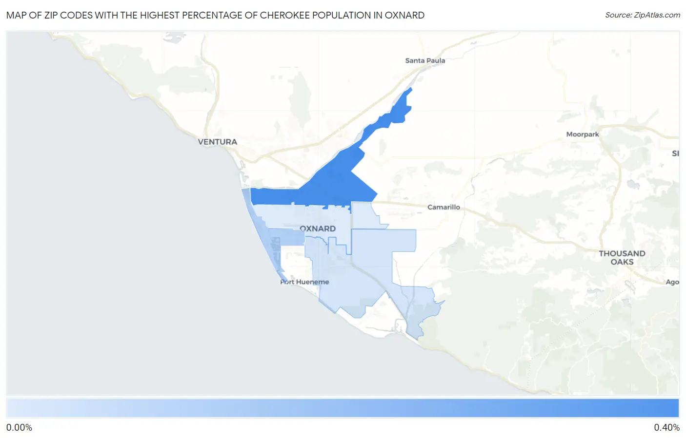 Zip Codes with the Highest Percentage of Cherokee Population in Oxnard Map
