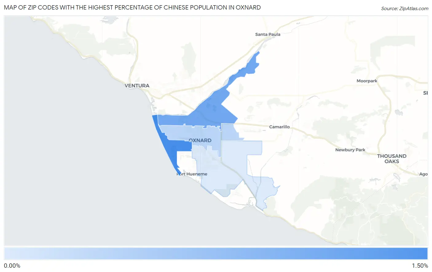 Zip Codes with the Highest Percentage of Chinese Population in Oxnard Map