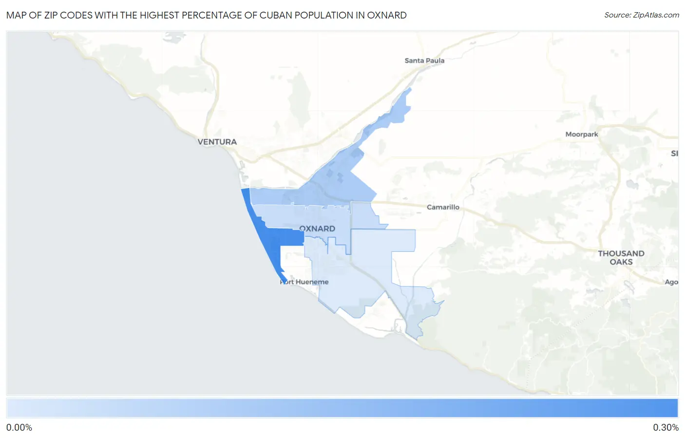 Zip Codes with the Highest Percentage of Cuban Population in Oxnard Map