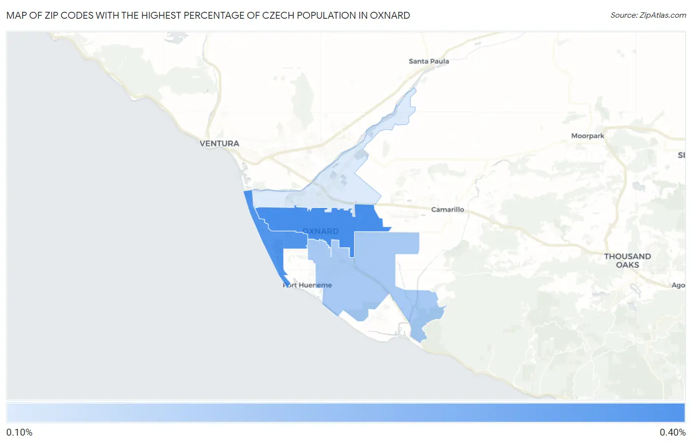 Zip Codes with the Highest Percentage of Czech Population in Oxnard Map