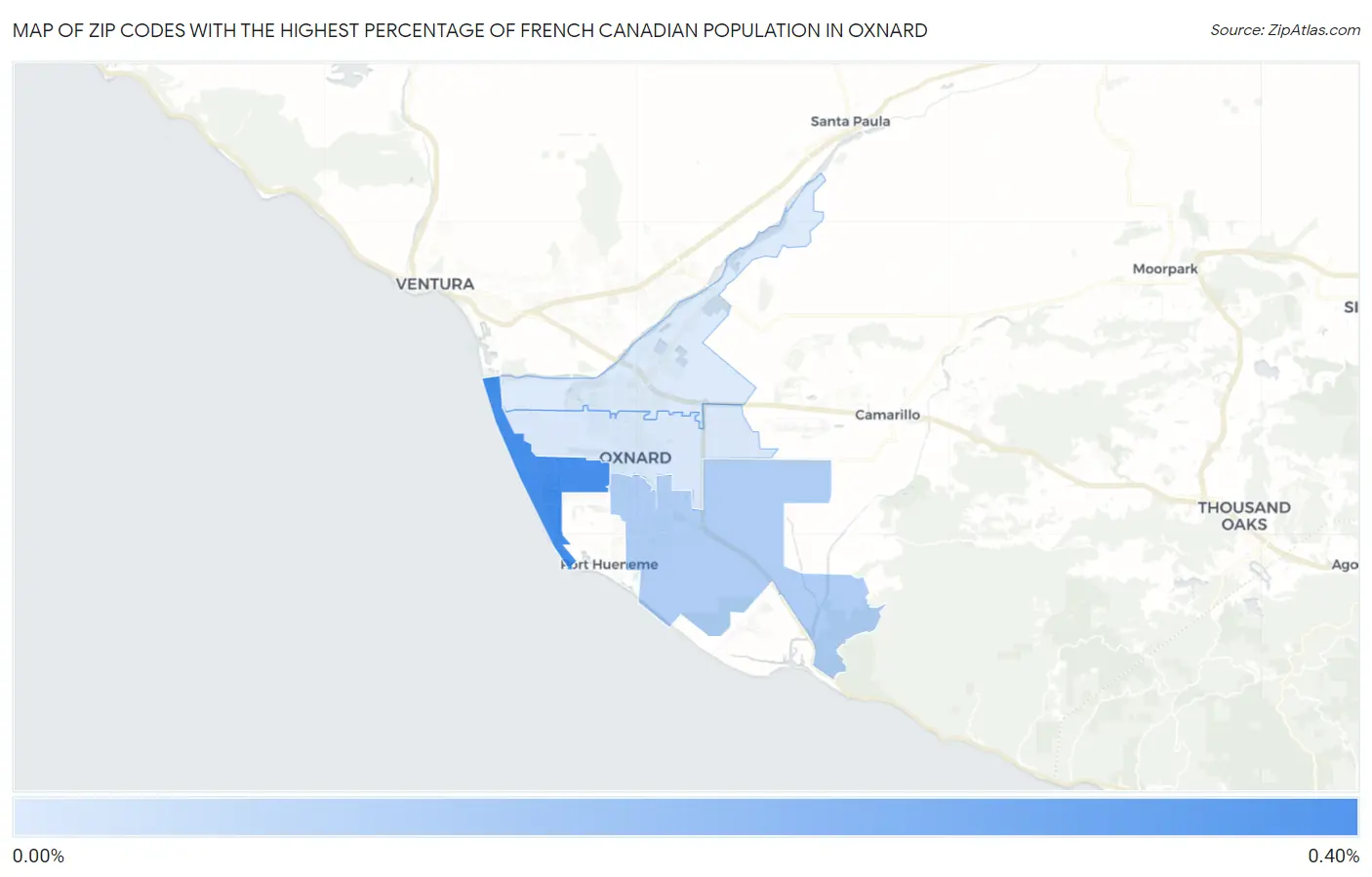Zip Codes with the Highest Percentage of French Canadian Population in Oxnard Map
