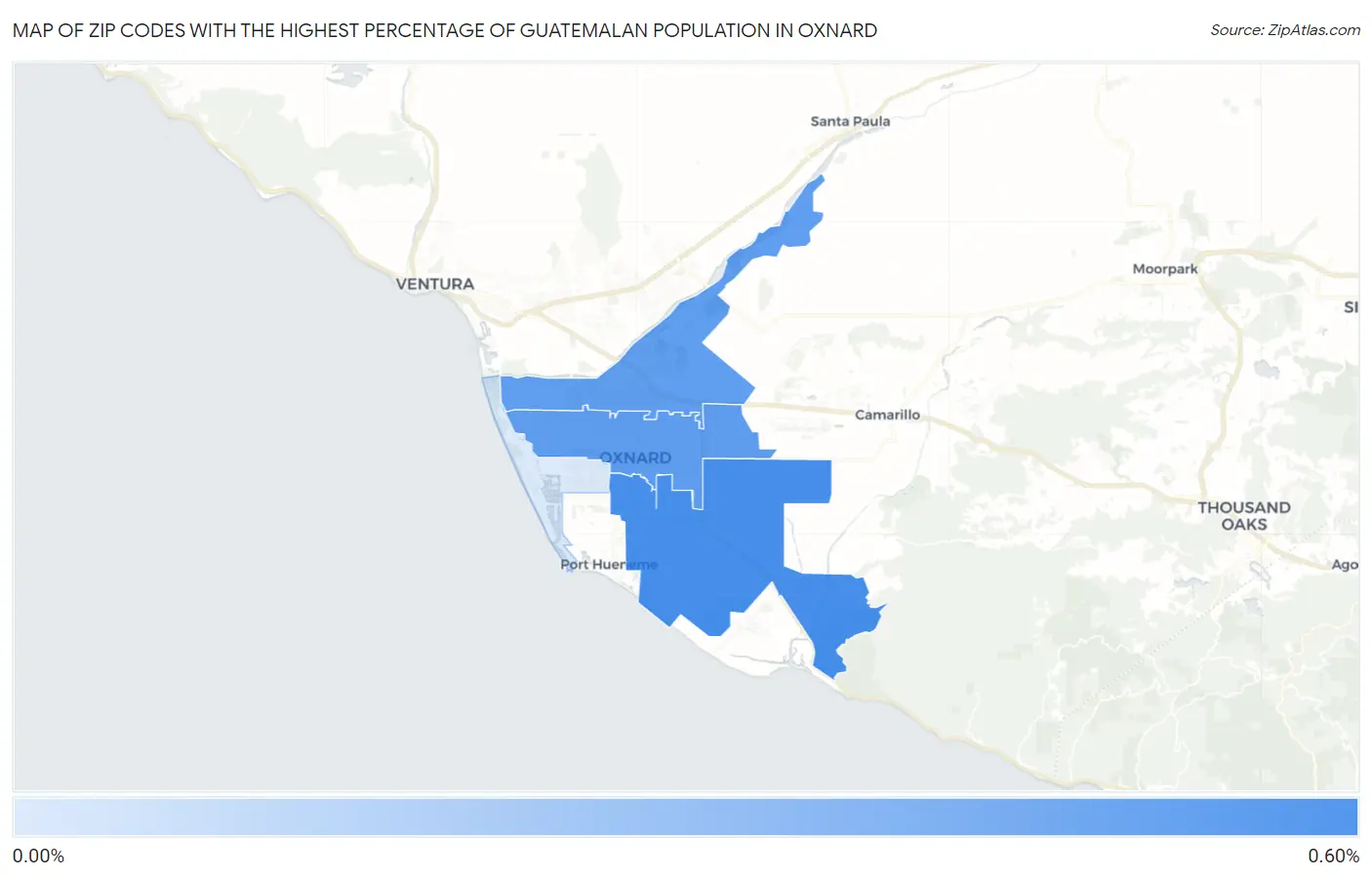 Zip Codes with the Highest Percentage of Guatemalan Population in Oxnard Map