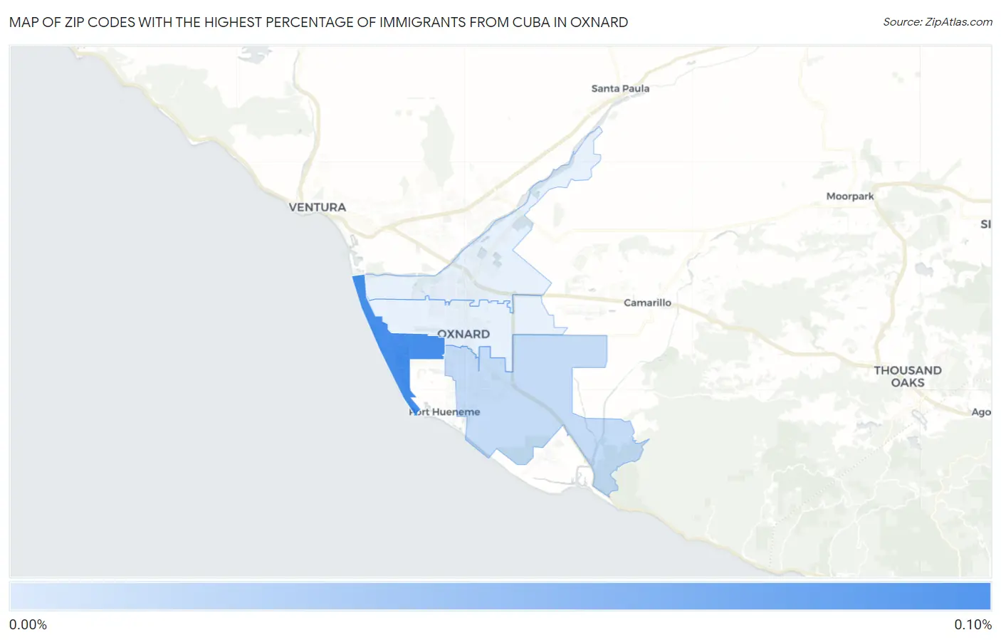 Zip Codes with the Highest Percentage of Immigrants from Cuba in Oxnard Map