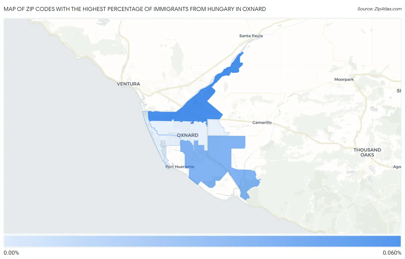 Zip Codes with the Highest Percentage of Immigrants from Hungary in Oxnard Map