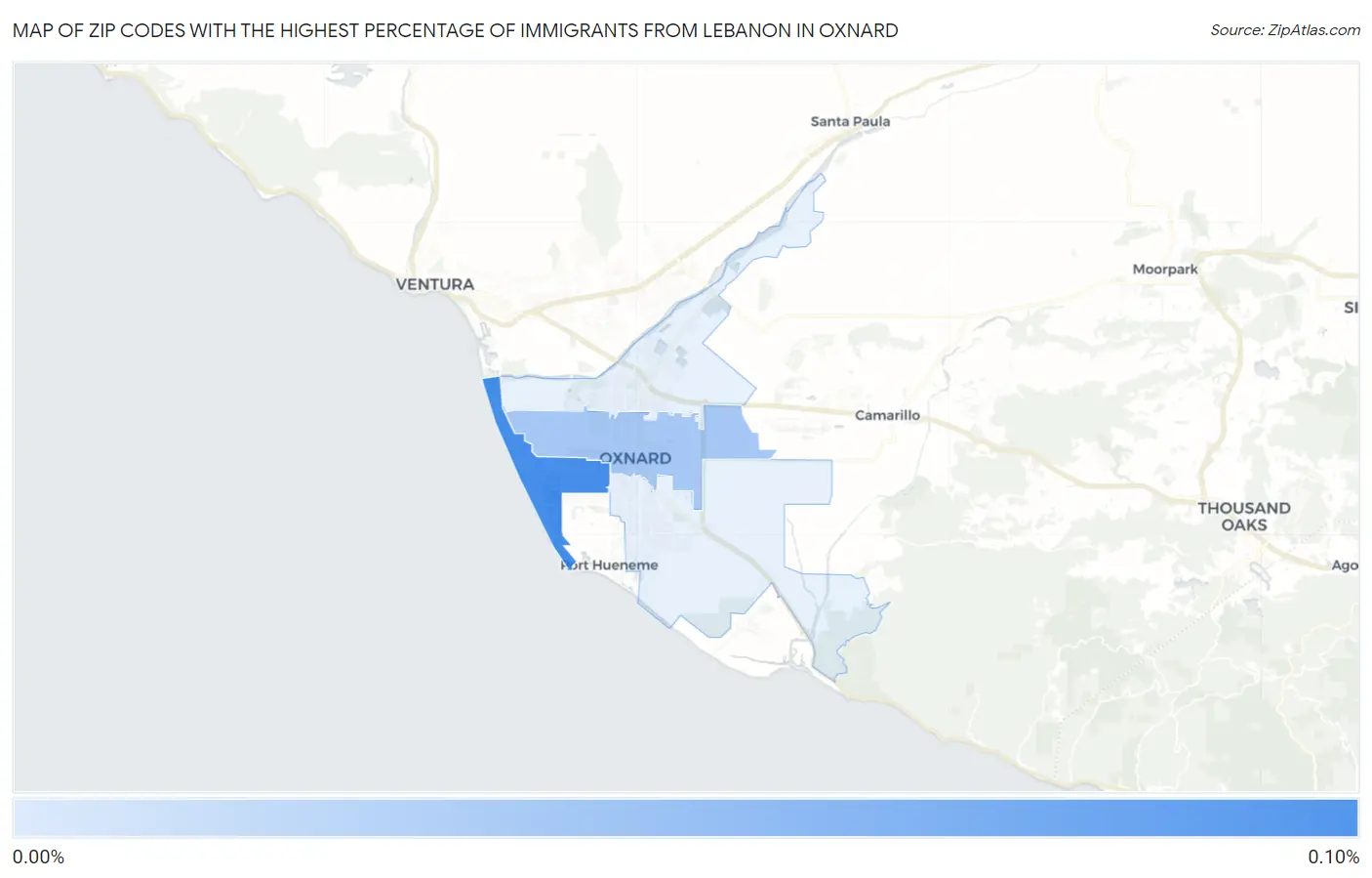Zip Codes with the Highest Percentage of Immigrants from Lebanon in Oxnard Map