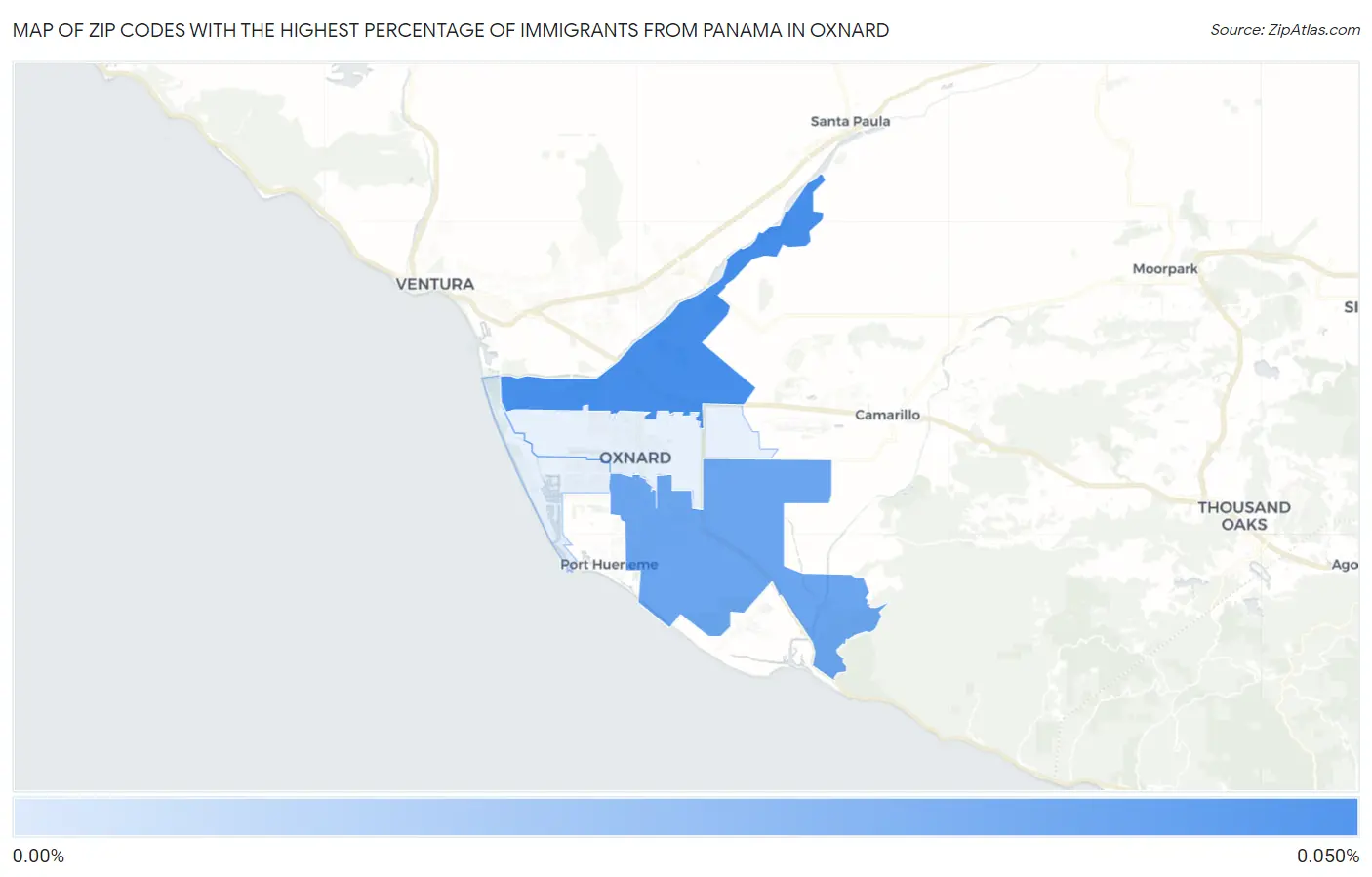 Zip Codes with the Highest Percentage of Immigrants from Panama in Oxnard Map