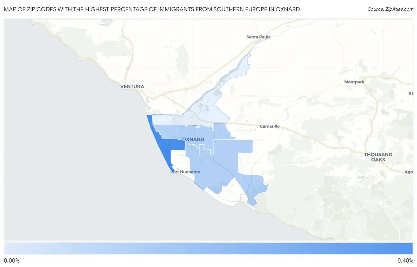 Zip Codes with the Highest Percentage of Immigrants from Southern Europe in Oxnard Map