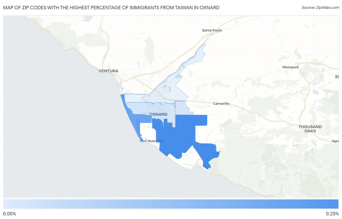 Zip Codes with the Highest Percentage of Immigrants from Taiwan in Oxnard Map