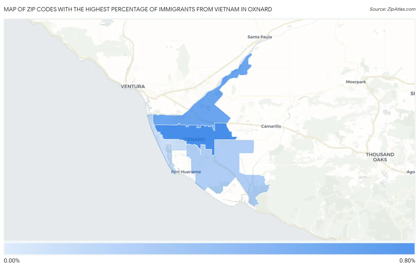 Zip Codes with the Highest Percentage of Immigrants from Vietnam in Oxnard Map