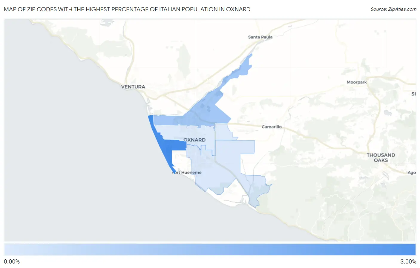 Zip Codes with the Highest Percentage of Italian Population in Oxnard Map