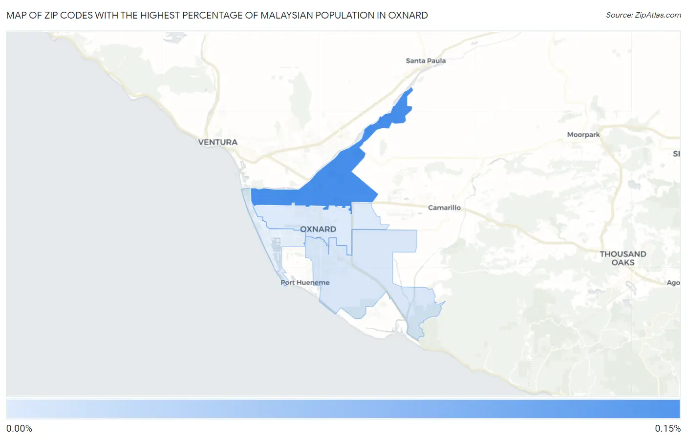 Zip Codes with the Highest Percentage of Malaysian Population in Oxnard Map