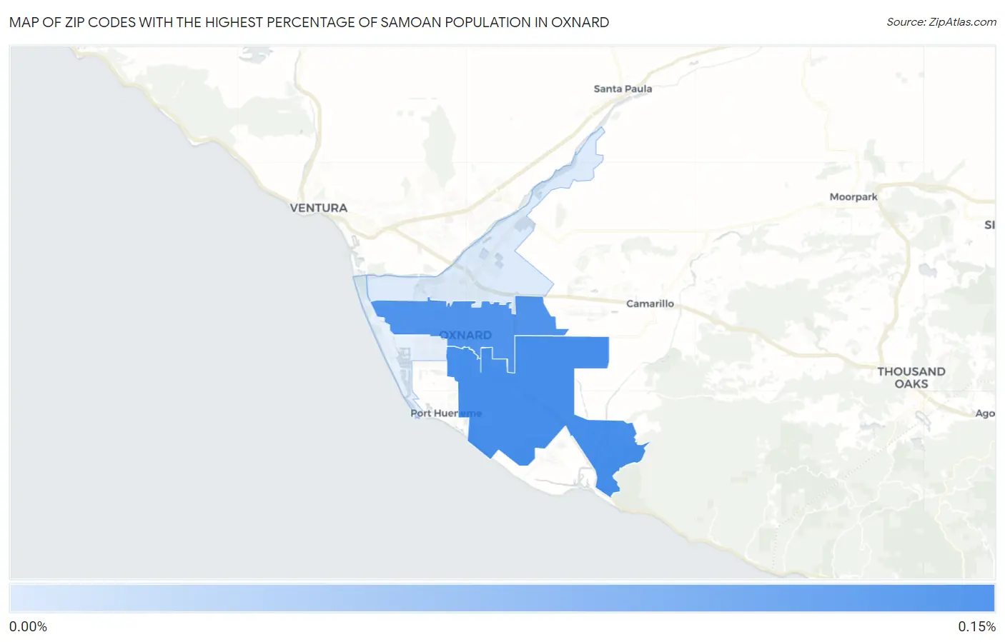 Zip Codes with the Highest Percentage of Samoan Population in Oxnard Map