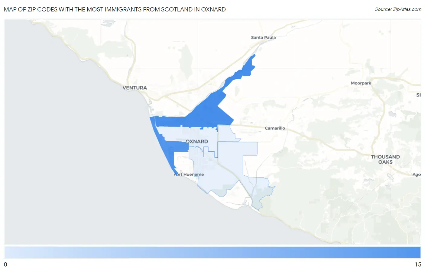 Zip Codes with the Most Immigrants from Scotland in Oxnard Map