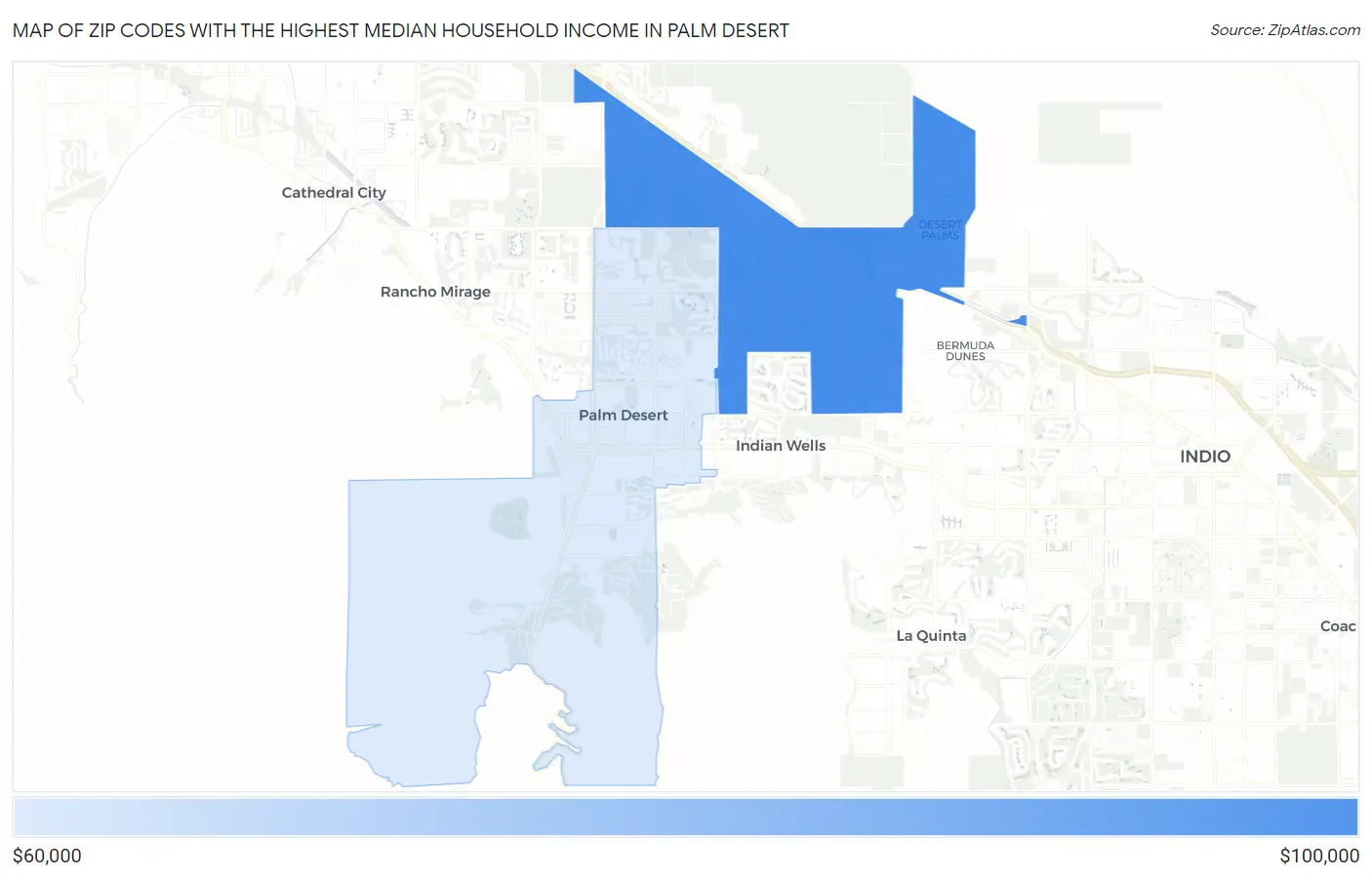 Zip Codes with the Highest Median Household Income in Palm Desert Map