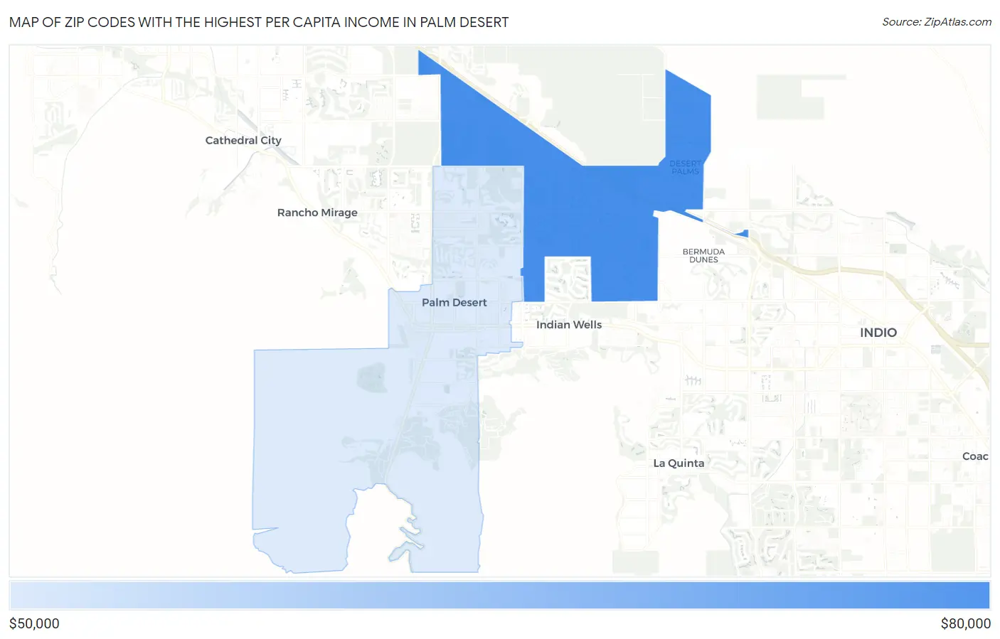 Zip Codes with the Highest Per Capita Income in Palm Desert Map