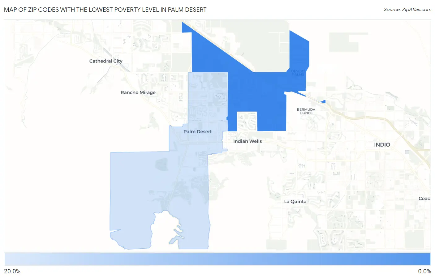 Zip Codes with the Lowest Poverty Level in Palm Desert Map