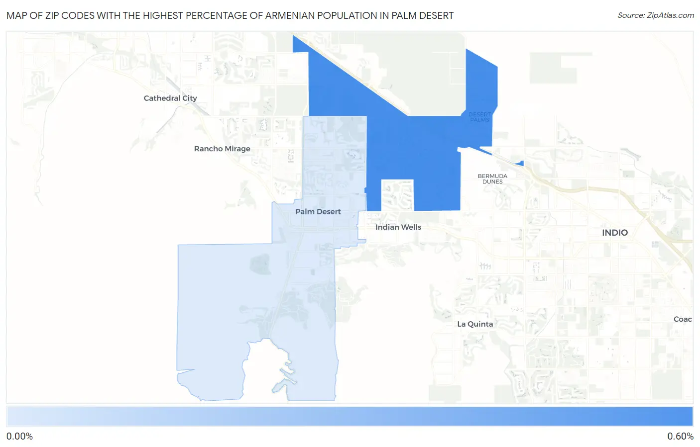 Zip Codes with the Highest Percentage of Armenian Population in Palm Desert Map