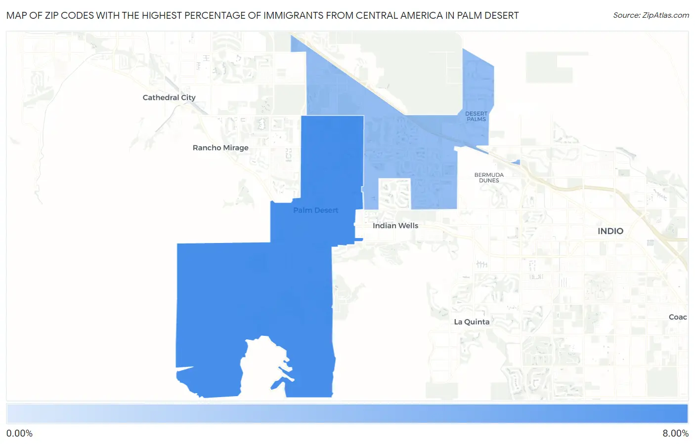 Zip Codes with the Highest Percentage of Immigrants from Central America in Palm Desert Map