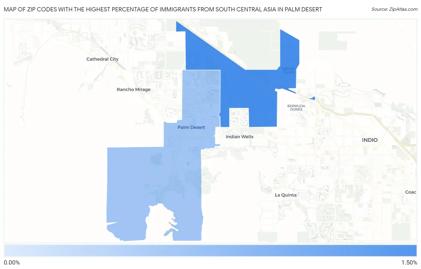 Zip Codes with the Highest Percentage of Immigrants from South Central Asia in Palm Desert Map