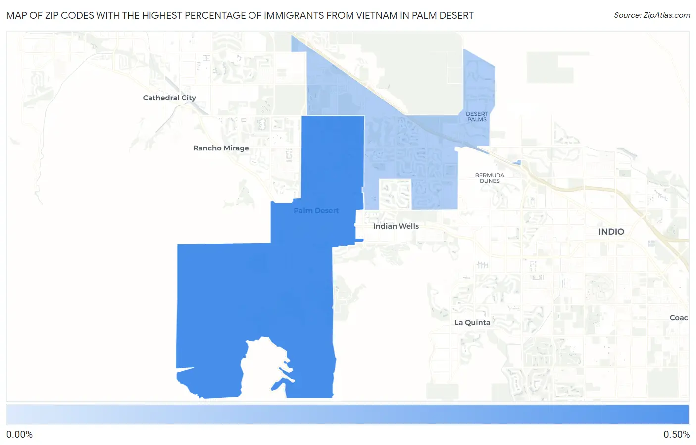 Zip Codes with the Highest Percentage of Immigrants from Vietnam in Palm Desert Map