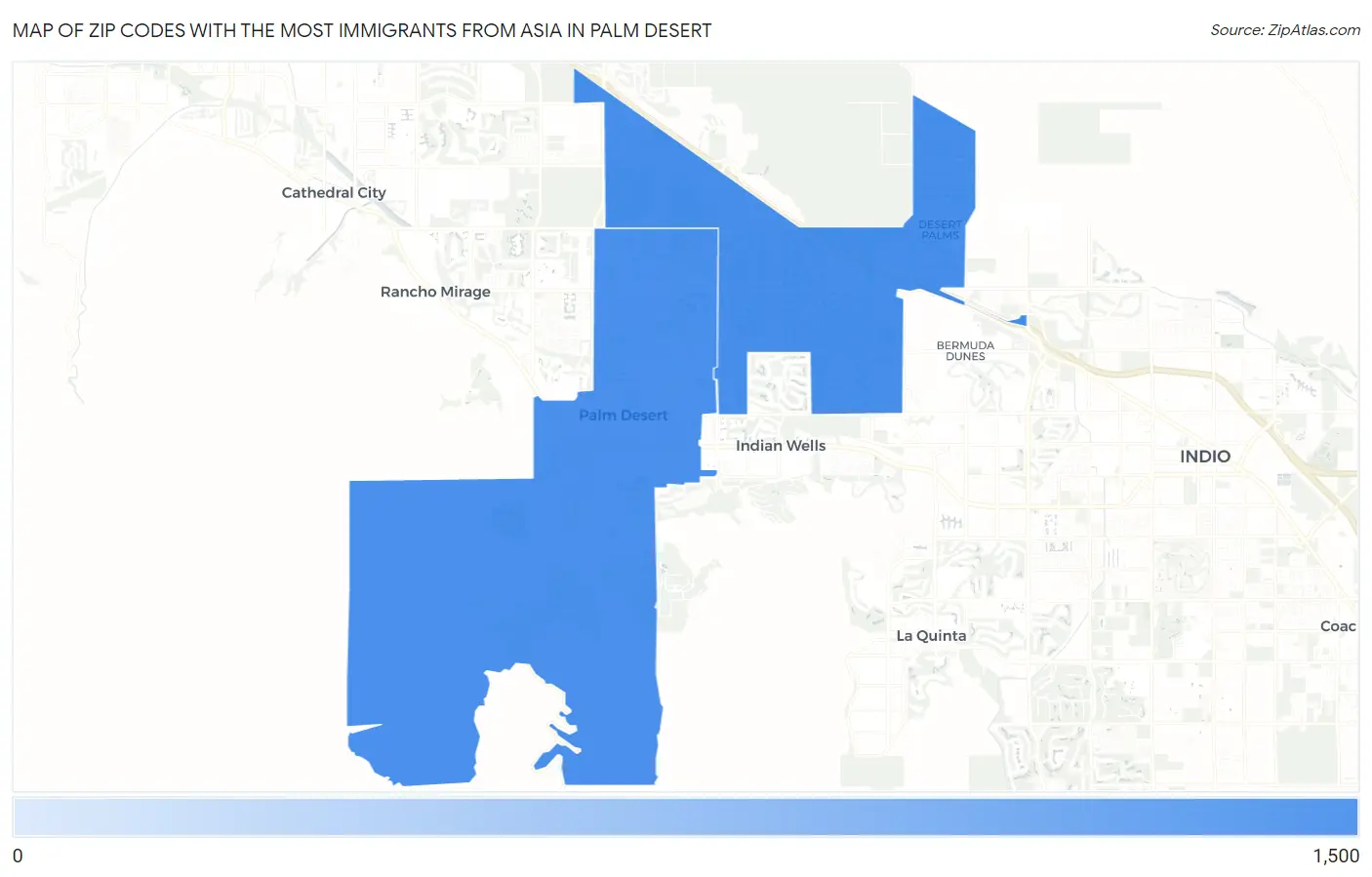 Zip Codes with the Most Immigrants from Asia in Palm Desert Map