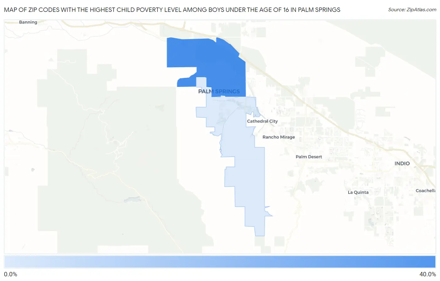 Zip Codes with the Highest Child Poverty Level Among Boys Under the Age of 16 in Palm Springs Map