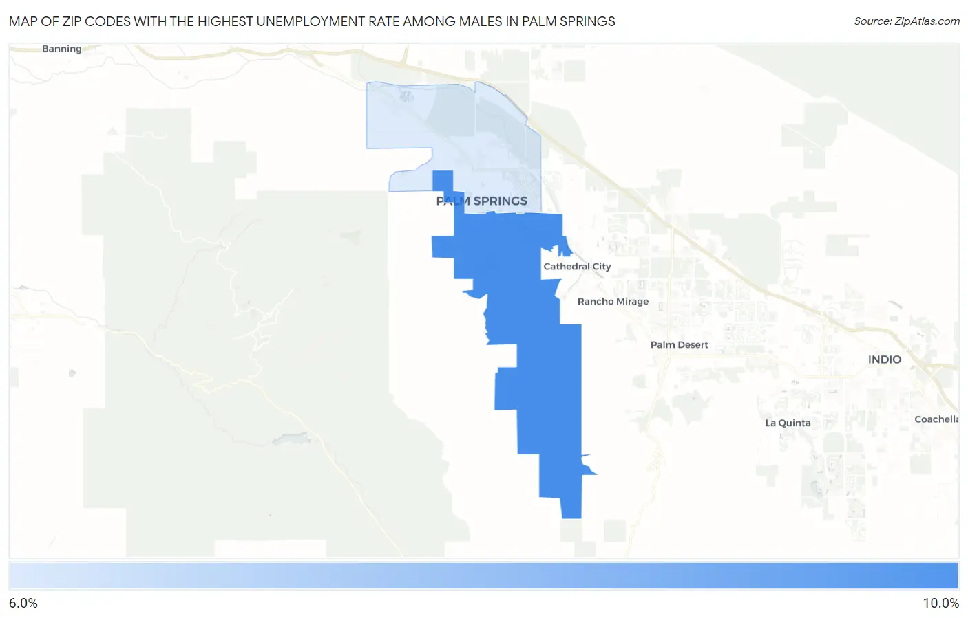 Zip Codes with the Highest Unemployment Rate Among Males in Palm Springs Map