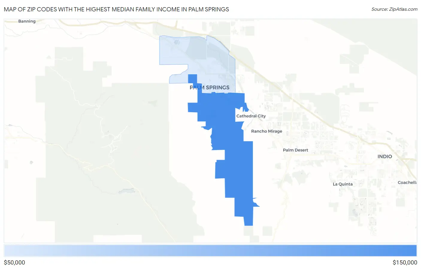 Zip Codes with the Highest Median Family Income in Palm Springs Map