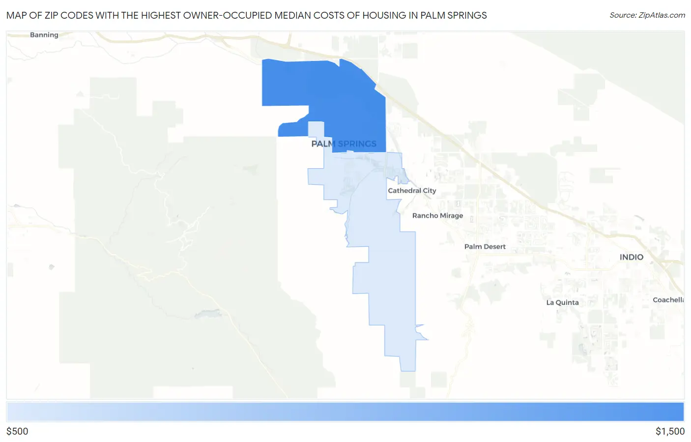 Zip Codes with the Highest Owner-Occupied Median Costs of Housing in Palm Springs Map