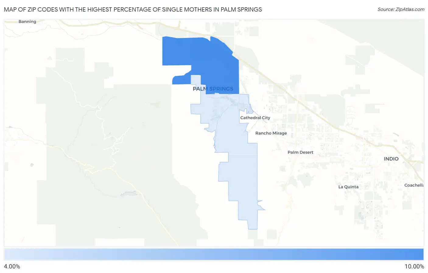 Zip Codes with the Highest Percentage of Single Mothers in Palm Springs Map